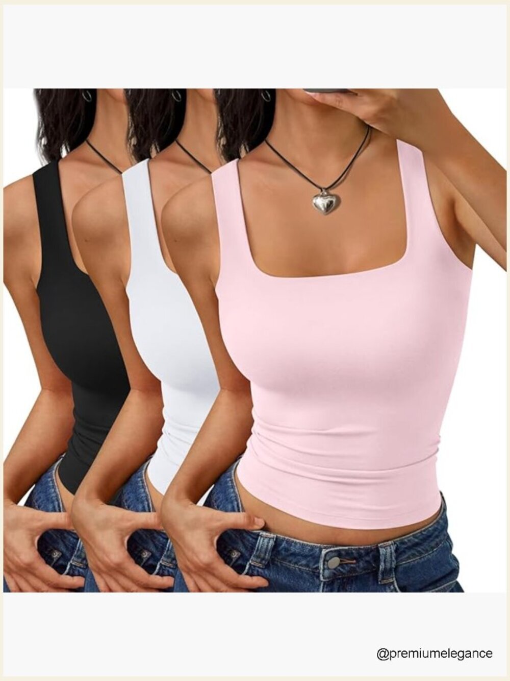 3 Pack Double Lined Square Neck Tank Tops Summer Going Out Crop